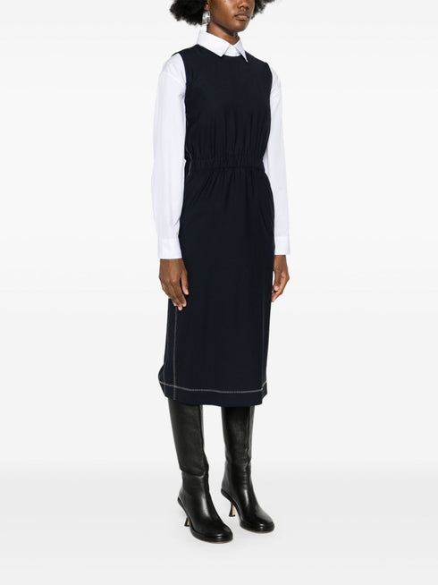 contrast-stitching midi dress